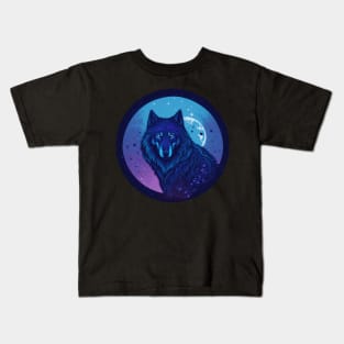 We Are All Made of Stardust - Dark Blue Wolf Design Kids T-Shirt